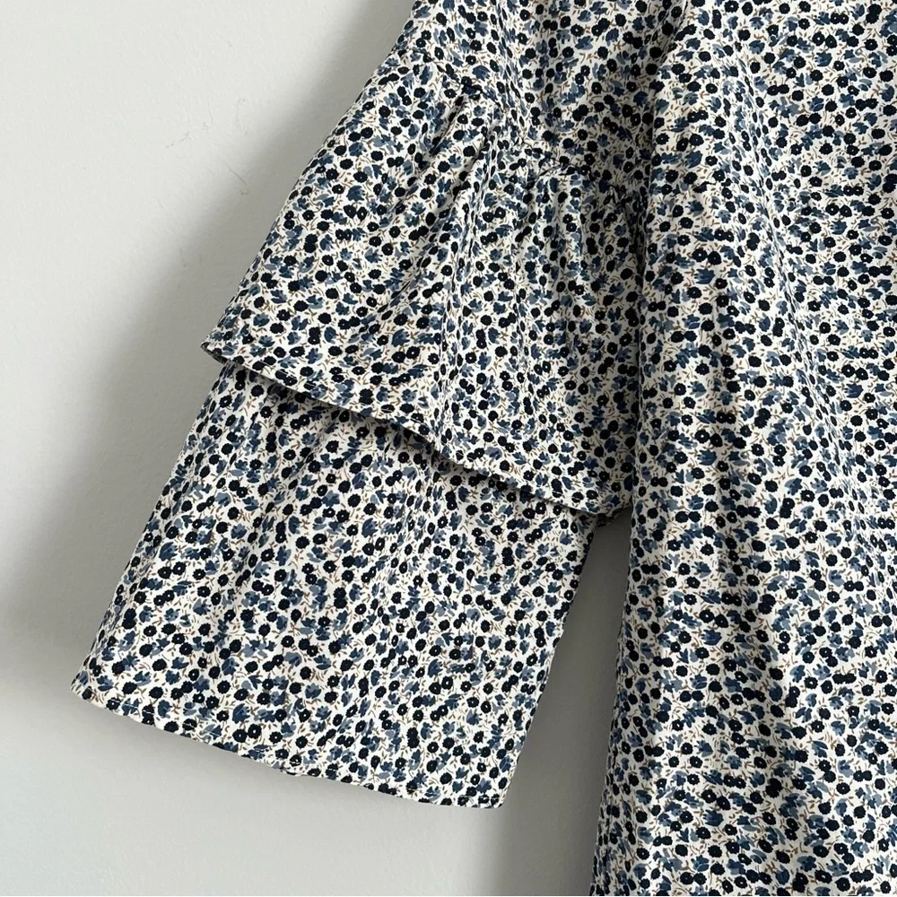 J. Crew Black and White Bell Sleeve Blouse